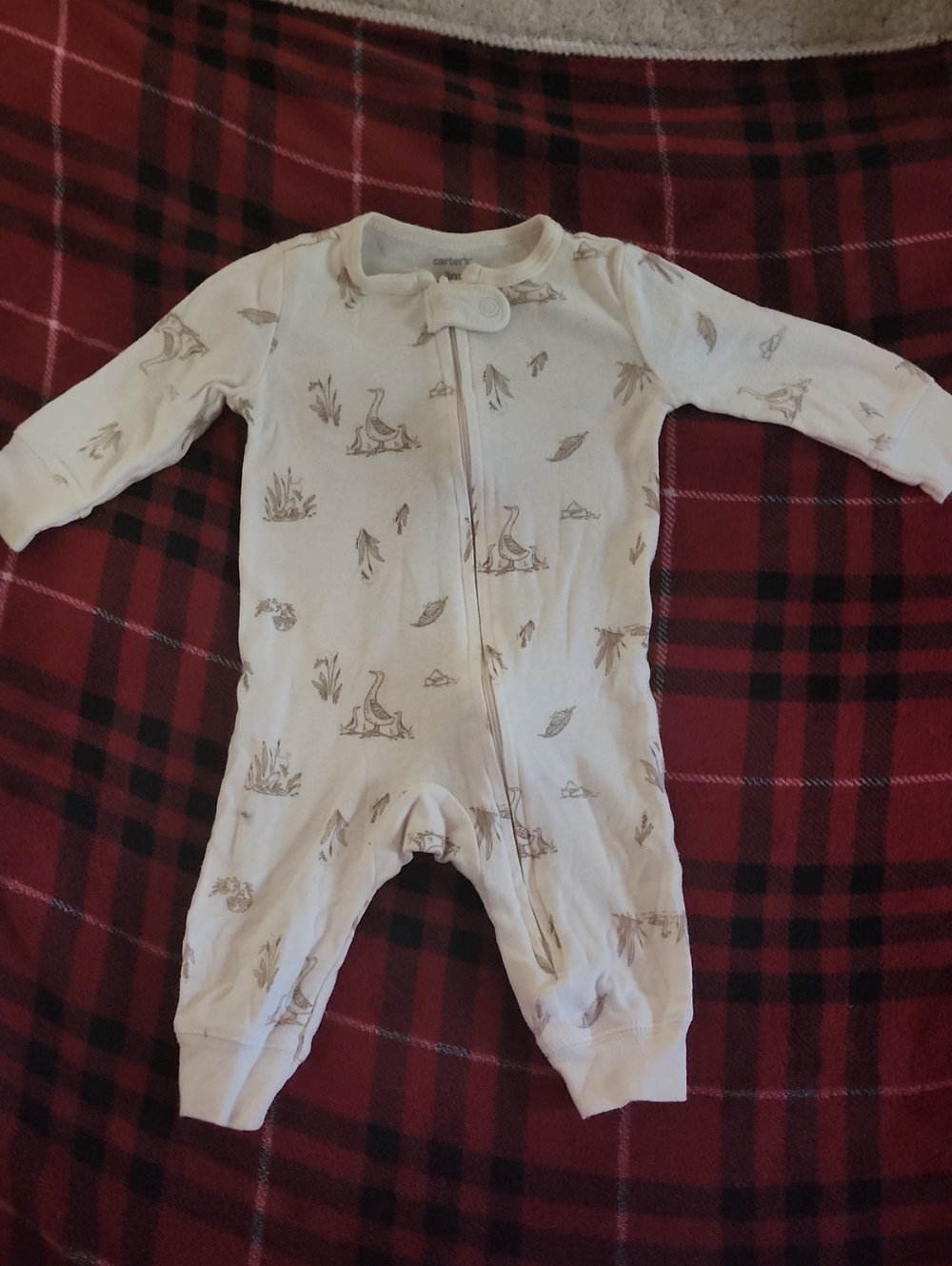 Carter's Cream One-Piece Zip Footed Romper with Tan Nature Prints